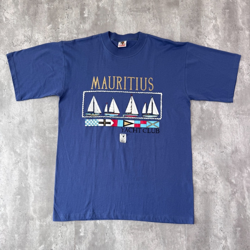 Vintage Mauritius Yacht Club T-Shirt Men's Medium Blue Ocean Private Rich NWT
